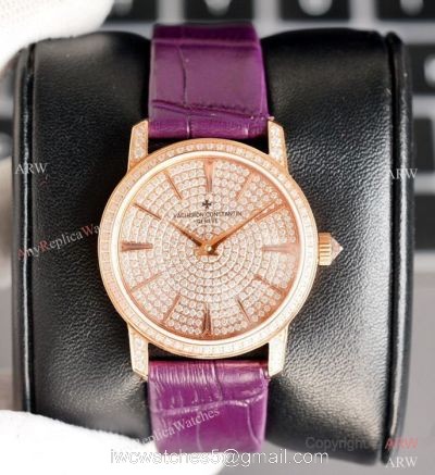 NEW! Swiss Grade Vacheron Constantin Traditionnelle Ultra-Thin Iced Out Rose Gold Watch