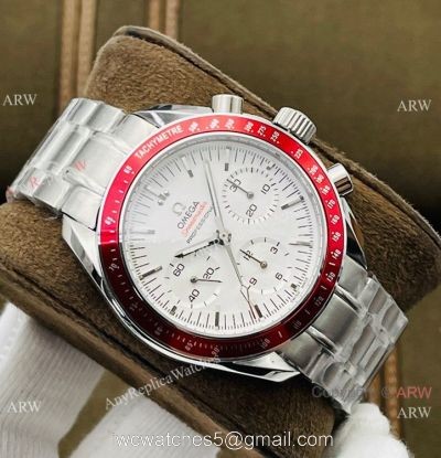 2021 New! Swiss Omega Speedmaster 7750 Watch Red Bezel Stainless Steel