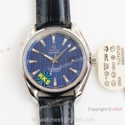 Swiss Quality Omega Aqua Terra 150m Citizen 8215 Watch Blue Wave Leather Strap
