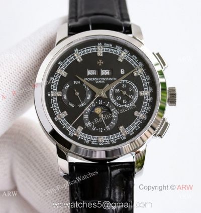 New! TW Factory Vacheron Constantin Geneve Traditionnelle Perpetual Calendar Moon Watch Ss Black Dial