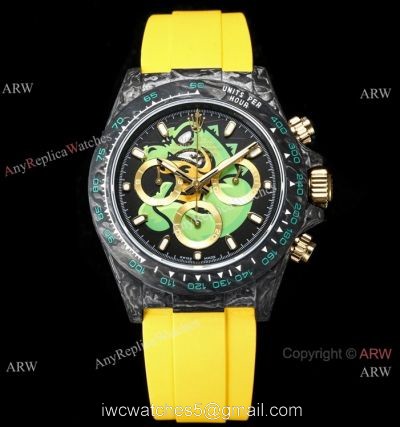 TW Factory Rolex Carbon-Lime Daytona Swiss 7750 Watch Yellow Rubber Strap