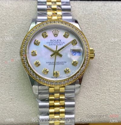 Swiss Copy Rolex Datejust I Two Tone Mop Dial Diamond watch 31mm Mid-size