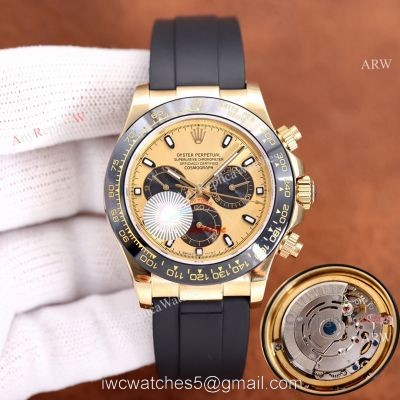 Replica Rolex Daytona Gold Dial Black Rubber Band Ceramic bezel Man Watch