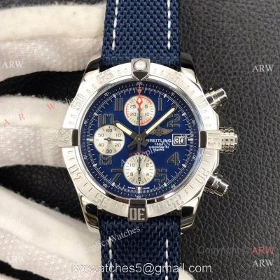 Grade AAA Copy Breitling Avenger II Chronograph 43mm Asian 7750 Watch Silver Case Military Strap