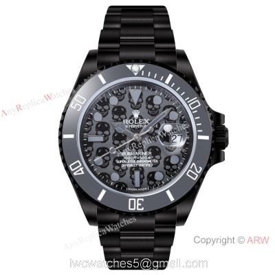 2021! Swiss Rplica Rolex Submariner Blaken Skull Cal.2824 DLC Steel Ceramic Bezel 40mm