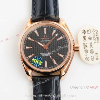 Swiss Quality Omega Aqua Terra 150m Citizen 8215 Rose Gold Leather Strap Watches 41.5mm