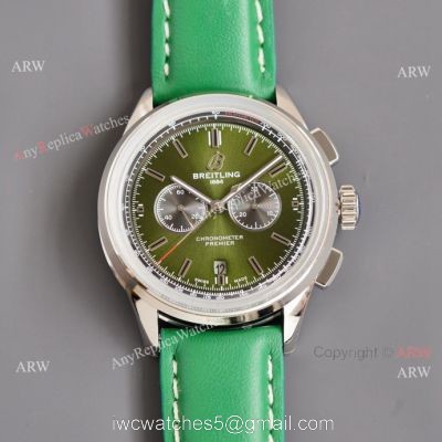 Copy Breitling Premier B01 Green Dial  Leather Strap 42MM Men Watch