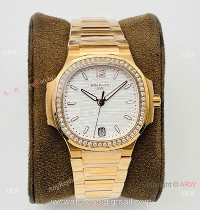 3K Factory 1:1 Replica Patek Philippe Nautilus Rose Gold Ladies Diamond Watch 34mm
