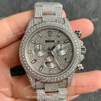 Replica Watch JVS Factory Iced out Daytona Rolex Watch 904L Stainless Steel 7750 Movement