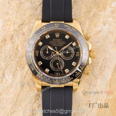 Replica V3 Rolex Daytona Black Face Gold Case Ceramic bezel Man Watch