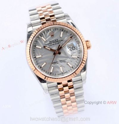 (EW)2021 New Rolex Datejust 36mm EWF 3235 Watch 2-Tone Rose Gold Gray Palm Dial AAA Replica
