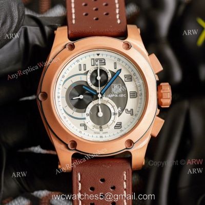 New Tag Heuer MP4-12C Chronograph Knockoff Watch Rose Gold Brown Leather Strap