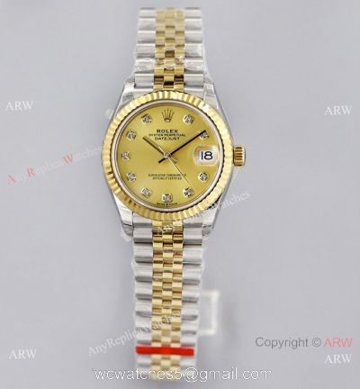 (EW)Swiss Clone Rolex Datejust 31mm Jubilee Watch 2-Tone Champagne Face