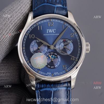 IWC Portuguese Moonphase 42MM Blue Face Arabic Leather Strap Watch