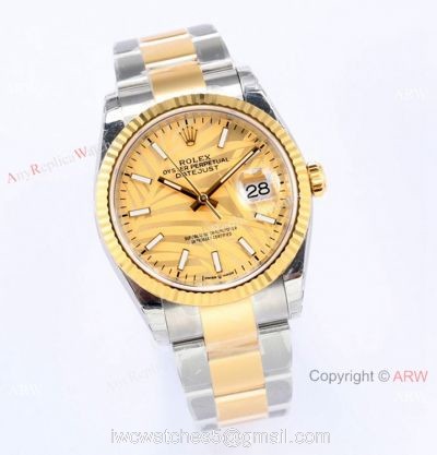 (EW)2021 New Rolex Datejust 36mm EWF 3235 Two Tone Gold Palm Dial AAA Replica