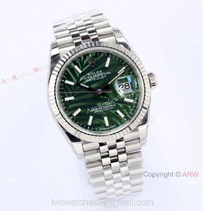 (EW)2021 New Rolex Datejust 36 Stainless Steel Green Palm Dial Watch Swiss 3235