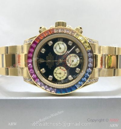 Yellow Gold Rolex Daytona Rainbow Replica Watch 40mm for Men