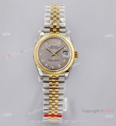 (EW)Swiss Clone Rolex Datejust 31mm Jubilee Watch 2-Tone Gray Dial with Diamonds