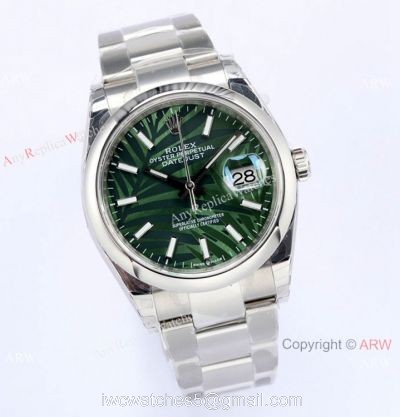 (EW)2021 New Rolex Oyster Datejust 36mm Green Palm Dial Watch Swiss 3235 Movement