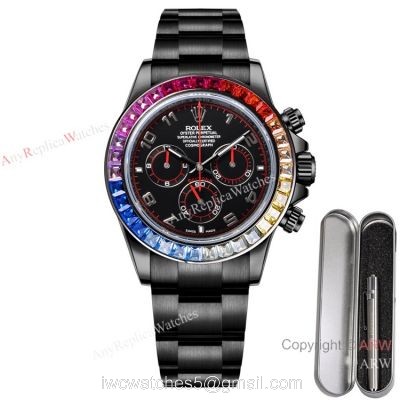 2021 New! Swiss Replica Daytona Rolex Blaken 7750 Watch Black Venom Rainbow Bezel Arabic Numerals