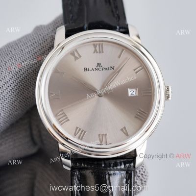 Fake Blancpain Villeret Gray Face 40MM Watch With Roman Markers Leather Band