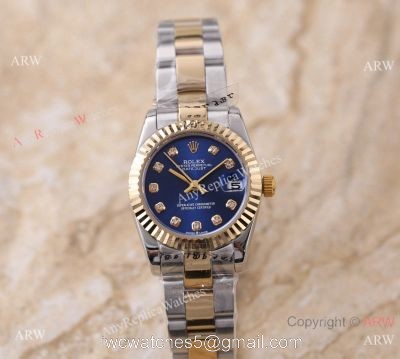 New Replica Rolex Diamond Datejust 2-Tone Blue Face Watch 31mm Ladies