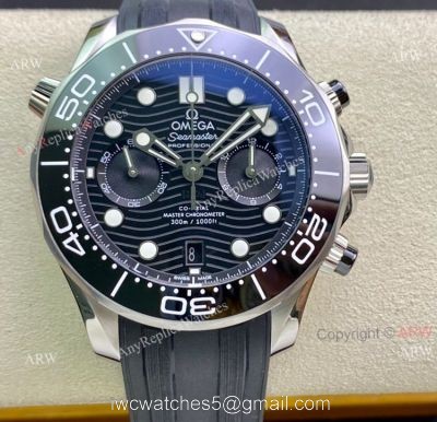 New OM Factory Omega Seamaster Diver 300 Black Dial Black Rubber Strap Replica Watch 44mm