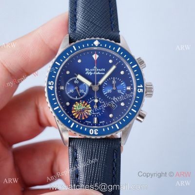 2021 Swiss Copy Blancpain Bathyscaphe Chronographe Flyback Watch Silver and Blue