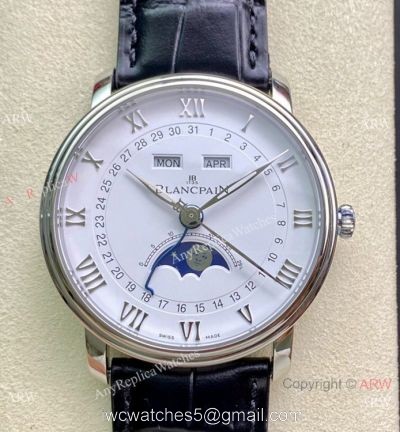 TW Factory Blancpain Villeret Cal.6654 White Dial Copy Watch with Moonphase