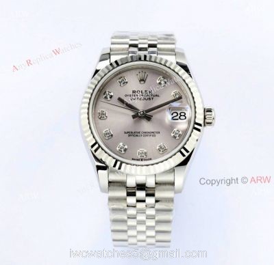 1:1 Fake EW Factory Rolex Datejust 31 Silver Face Watch With Diamond Markers