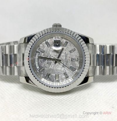 2021 New Copy Rolex Day Date 40 Watch Meteorite Dial Stick Diamond Markers