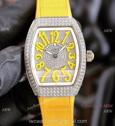 Swiss Quartz Franck Muller Vanguard Lady Watches Yellow Diamond Dial
