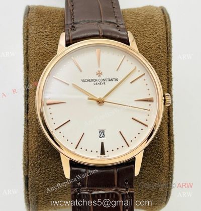2021 New! MK Factory V4 Vacheron Constantin Patrimony Men Watch Rose Gold White Dial
