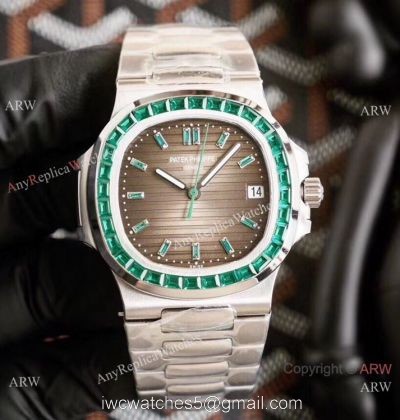 New! Swiss Copy Patek Philippe Nautilus Watch Green Diamond Gray Texture Dial Limited New 5711