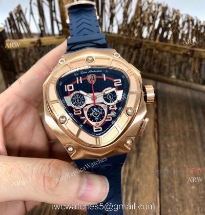Quartz Tonino Lamborghini 124bbr Spyder 47mm Rose Gold Blue Rubber Band Knockoff Watch