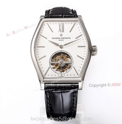 New Vacheron Constantin Malte Real Tourbillon White Face Black Leather Strap Silver Case Replica Watch