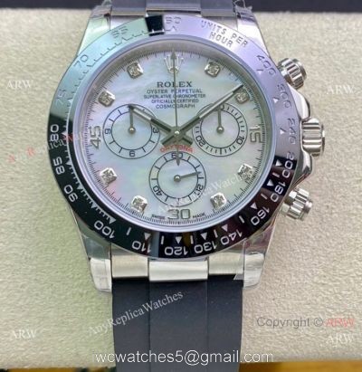 Swiss Grade Rolex Daytona A7750 Watch White MOP Dial Oysterflex Rubber