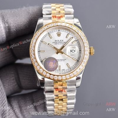 Swiss Quality Copy Rolex Datejust II 8215 Watch 904L Two Tone Diamonds Bezel