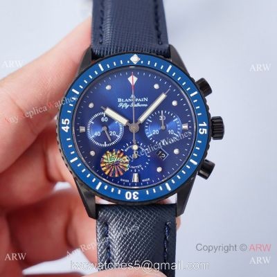2021 Swiss Copy Blancpain Fifty Fathoms Bathyscaphe Chronographe Flyback Watch Black and Blue