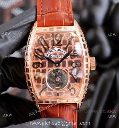 Copy Franck Muller Cintree Curvex Flying Tourbillon watch brown Leahter Strap
