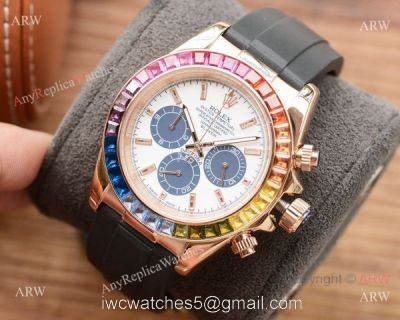 Fake Rolex Daytona Rainbow Watch Gold case White Dial Japan-quartz