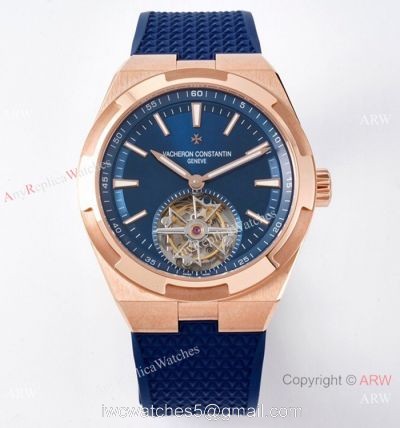 1-1 Super Clone Vacheron Constantin Overseas Tourbillon V2 Watch Rose Gold Blue Rubber Strap