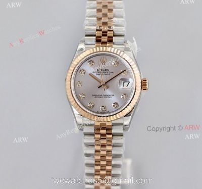 1:1 EW Factory Top Swiss Replica Watches Rolex Datejust 31 Grey Dial With Diamonds
