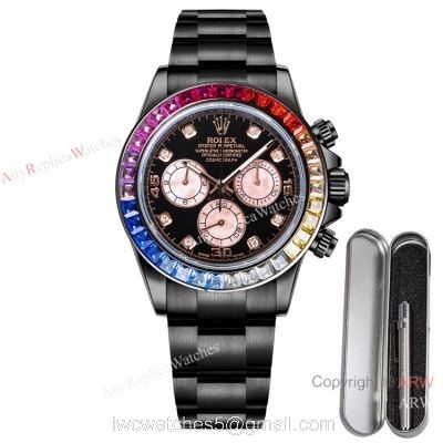 2021 New! Swiss Replica Rolex Daytona Blaken Rainbow 7750 Watch 40mm Black Venom Rose Gold Subdials