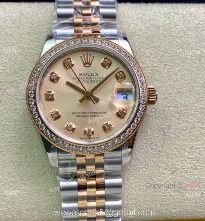 Swiss Replica Rolex Datejust WF Salmon Diamond Jubilee Watch 31mm Mid-size