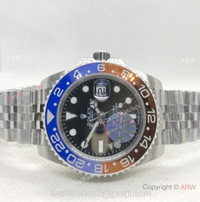 Copy Rolex GMT-Master II Blue/Brown Bezel Stainless Steel Watch 40mm NEW Jubilee Strap