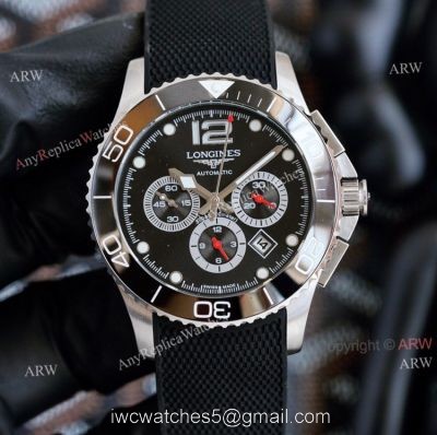 Longines Hydroconquest Automatic 41mm Replica Watches Black Face Black Rubber Band