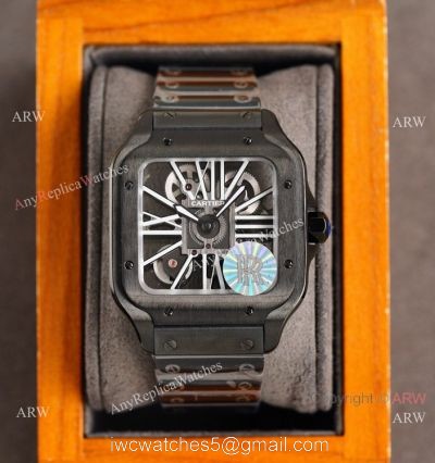 New Replica Santos de Cartier Skeleton watch All Black  Swiss Quality