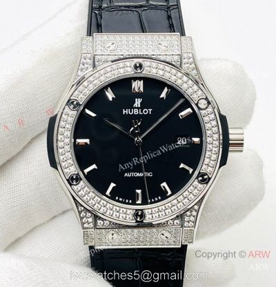 HB Factory V3 Hublot Classic Fusion Swiss Hub1213 Watch Iced Out Black Dial Super Clone