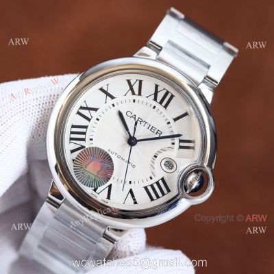 Copy Balloon Blue Cartier Silver Face 42mm Stainless Steel Strap Watch